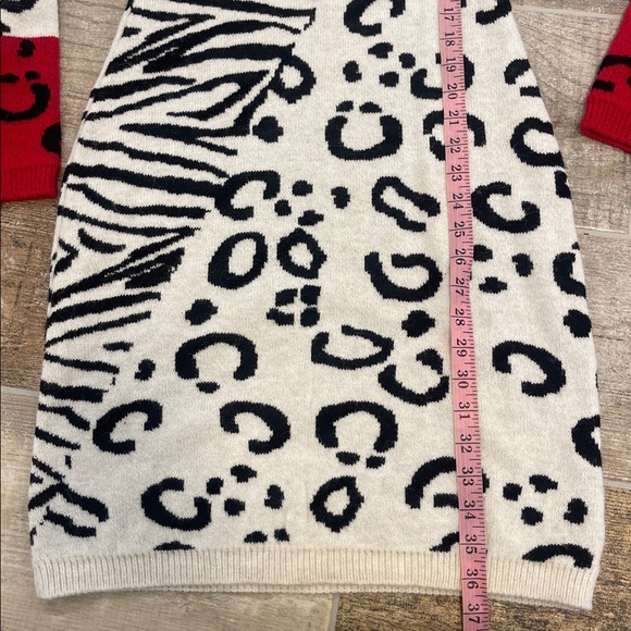 VENUS Animal Print Black Red Knit Long Sleeve Sweater Dress Size Medium M - Picture 8 of 8